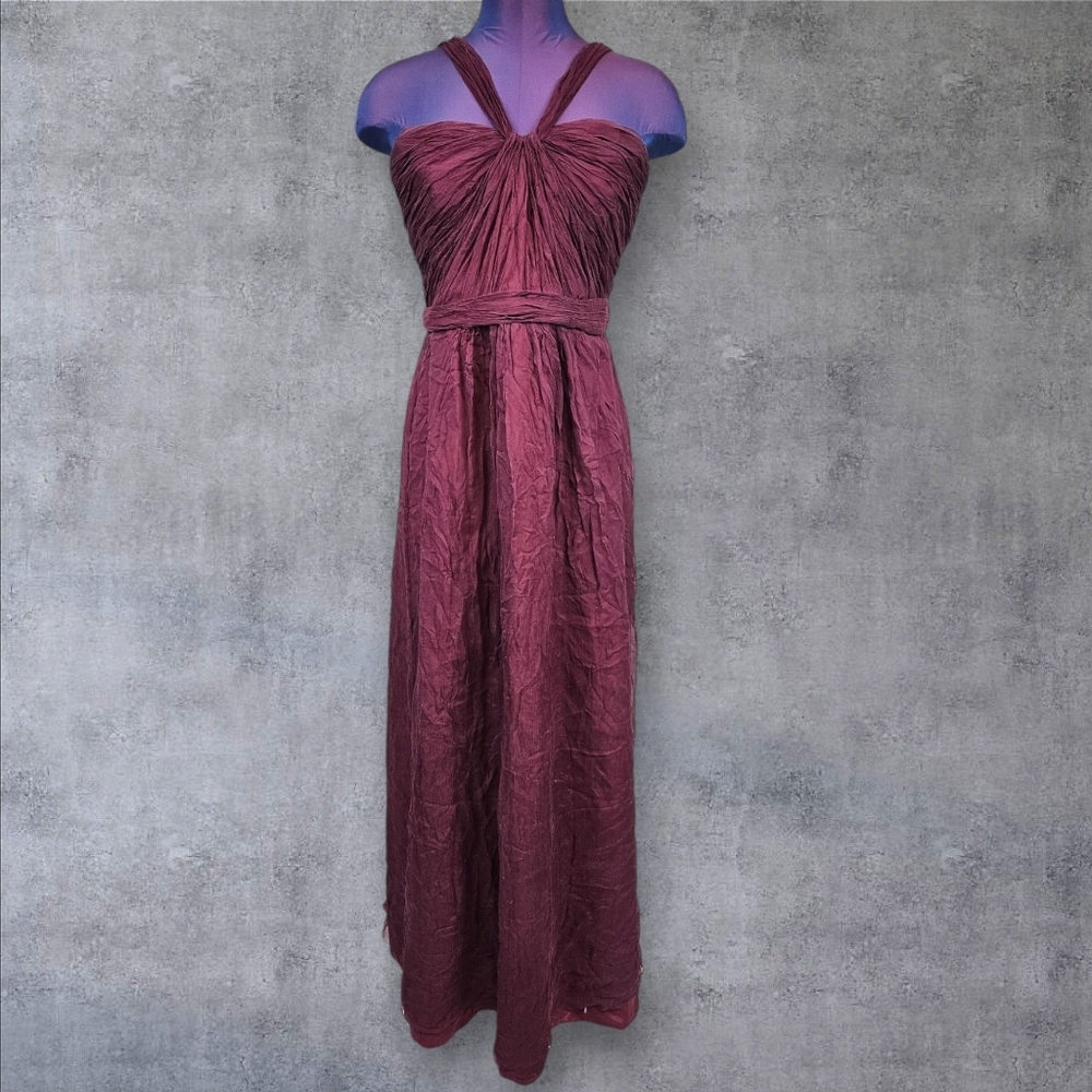 Amsale Cerisa Burgundy Crinkle Silk Junior Bridesmaid Gown Size 12 Girls G26‎